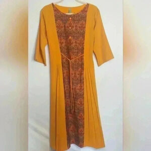 Janasya Indian Women's Tunic Tops Crepe Kurti for Women, Size 3XL, Yellow, Red